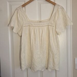 Lucky Brand Cream Lace Square-Neck Blouse